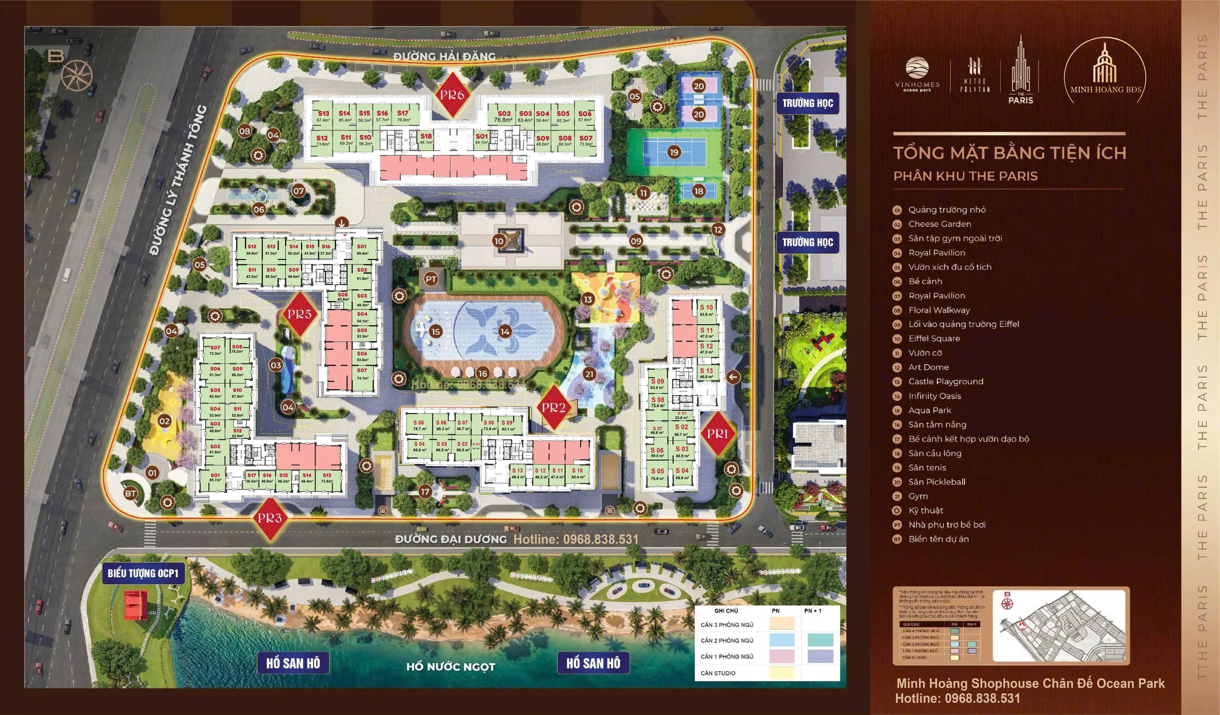 Tổng mặt bằng shop chân đế phân khu The Paris, Vinhomes Ocean Park 1